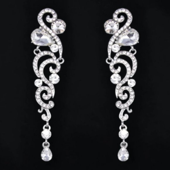 Rhinestone Earrings Crystal Dangle Drop Earrings Wedding Bridal Long Earrings - Picture 1 of 6